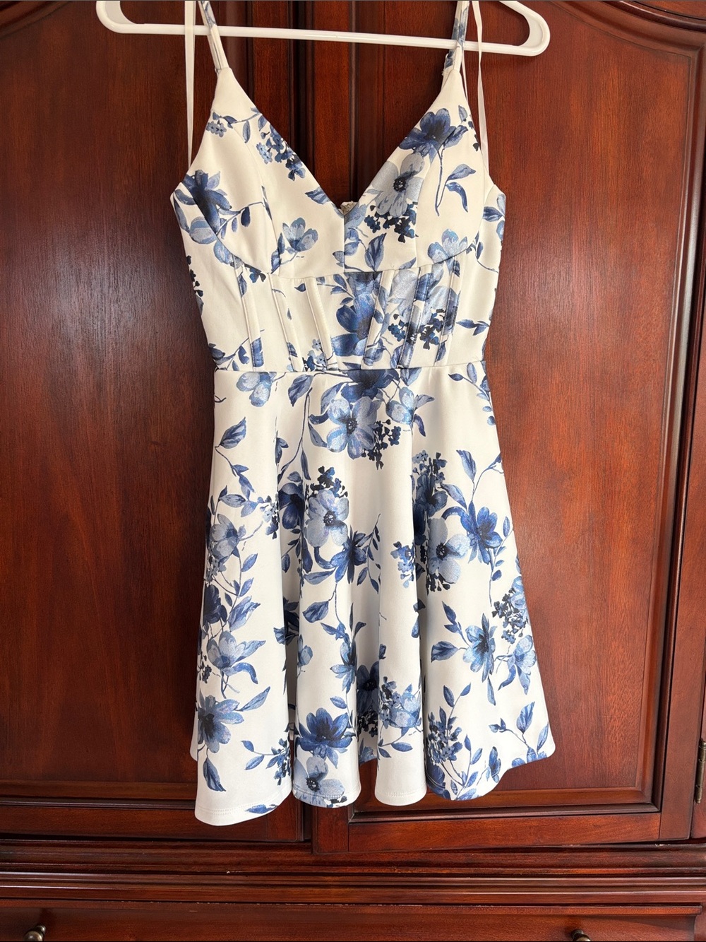 City Studio Cream Mini Dress with Blue Floral Print